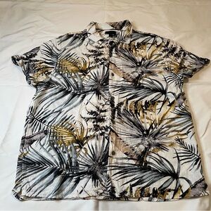 Magaschoni White Shirt with Black & Mustard Palm Motif